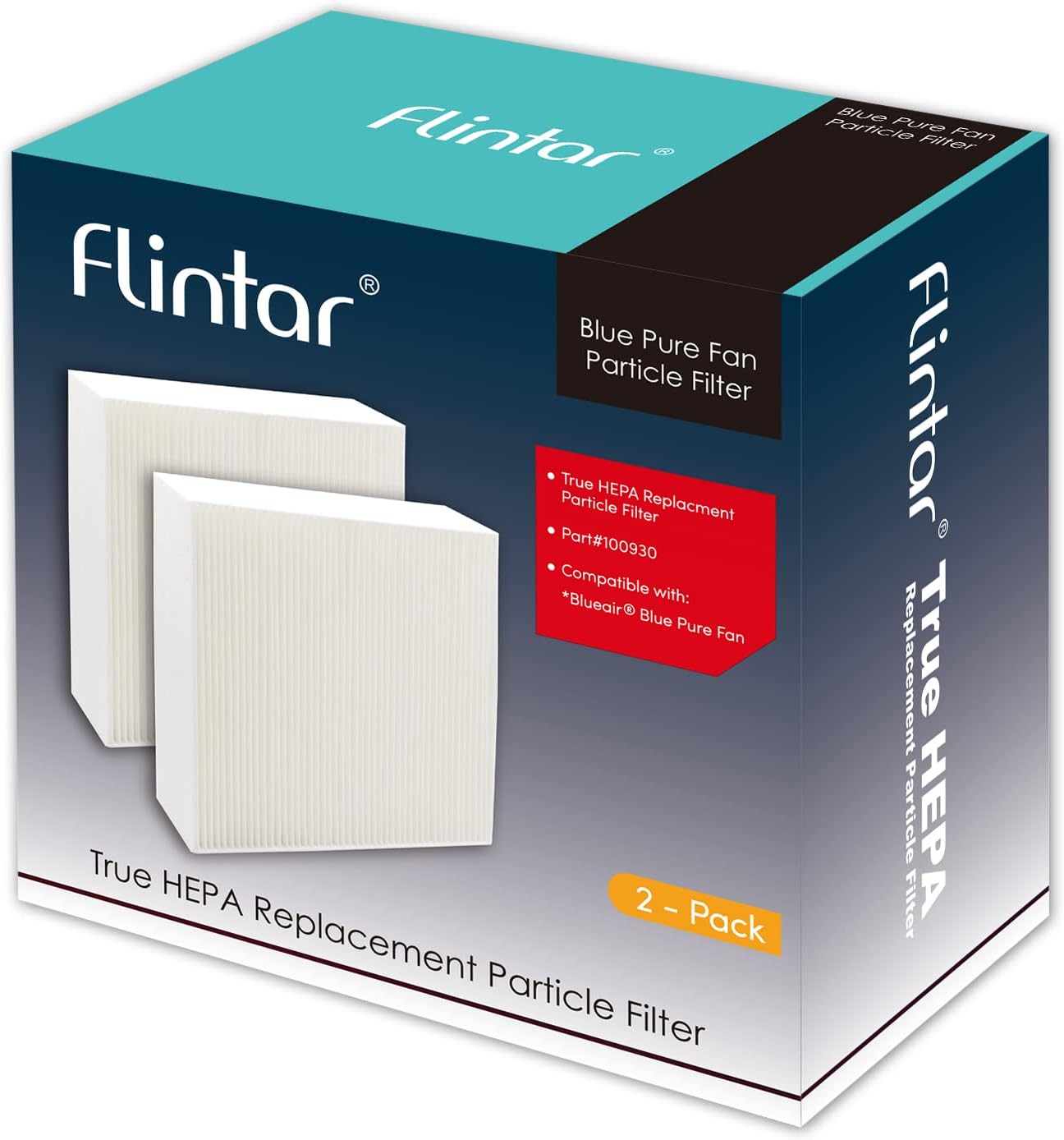 Flintar True HEPA Particle Filter Replacement, Compatible with Blueair Blue Pure Fan, True HEPA Particle Filters Part Number 100930, 2-Pack