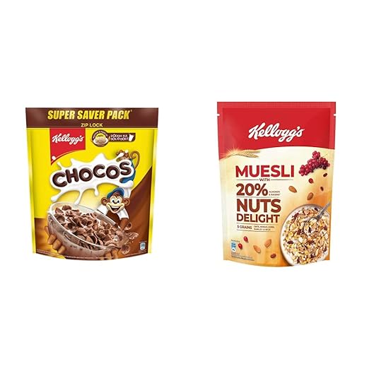 Chocos, High in Protein, B Vitamins, Calcium And Iron, 1.2kg Pack + Kellogg's Muesli with 20% Nuts Delight Pouch, 500 g