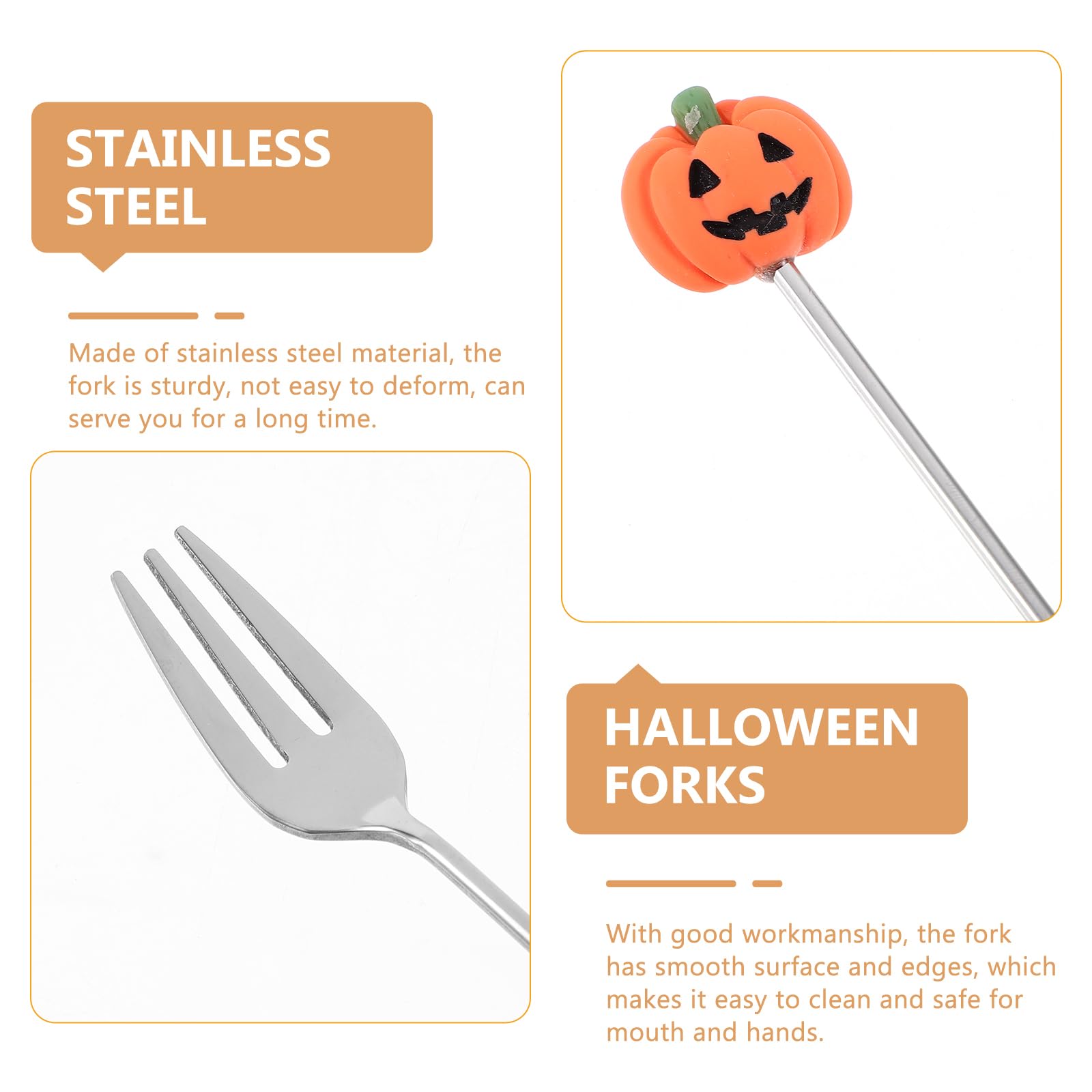 Kichvoe Halloween Forks Set of 6 Stainless Steel Pumpkin Dessert Forks Mini Appetizer Forks for Halloween Party Tableware — Amazon image 4