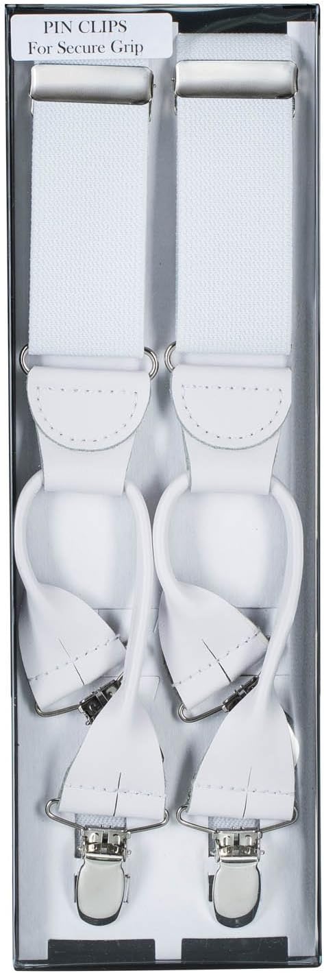 Elastic Suspenders for Men "Double-Hold" Button Look With No Slip Pin Clip Closure