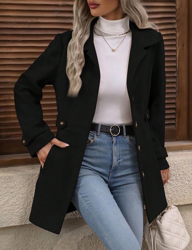 Mywinway Long Wool Coats for Women Fall Winter Warm Casual Fashion Trench Coat Work Dressy Blazer Jackets Outfits
