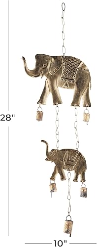 Miniatura 6 de Deco 79 Carillón de viento de elefante de metal con campanas, 10 x 2 x 28 pulgadas, latón