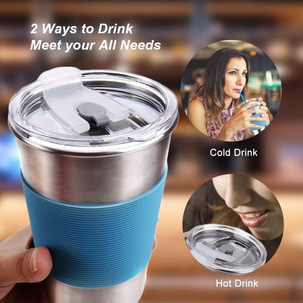 Product Deal Rommeka Stainless Steel Cups with Lids, 5 Pack Drinking Glasses 16oz Spill Proof Metal Tumbler Kids Sippy Cups for Toddlers and Adults (With Silicone Straws)