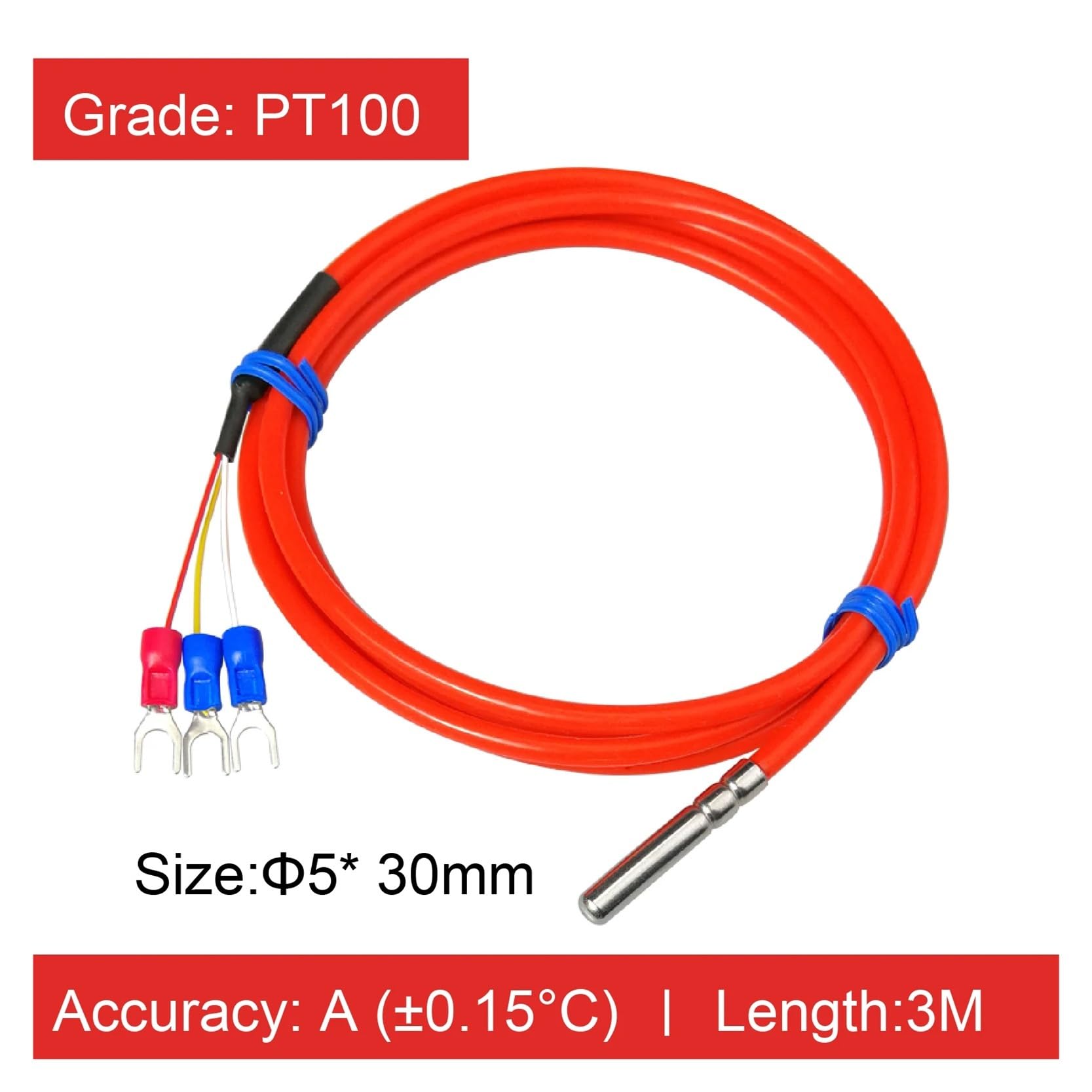 Sonda de cable del sensor de temperatura PT100, sensor de calor industrial a prueba de aceite de acero inoxidable(3.0m)