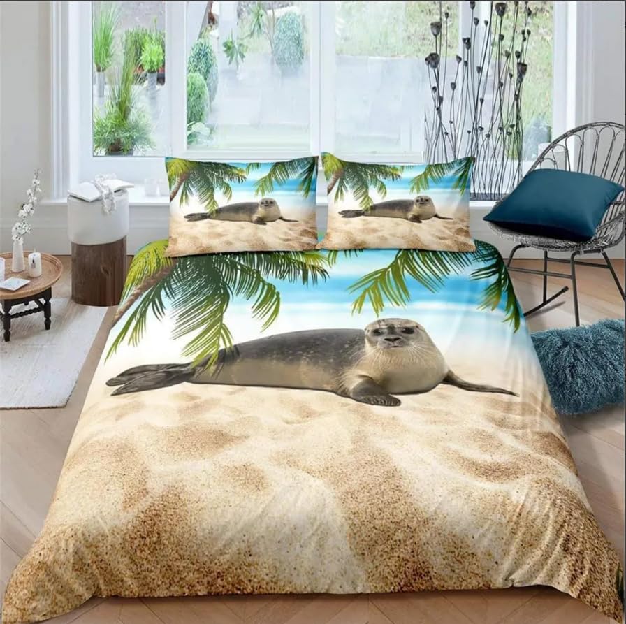 Parure de lit 240x260 phoque en polycoton pour chambre parentale