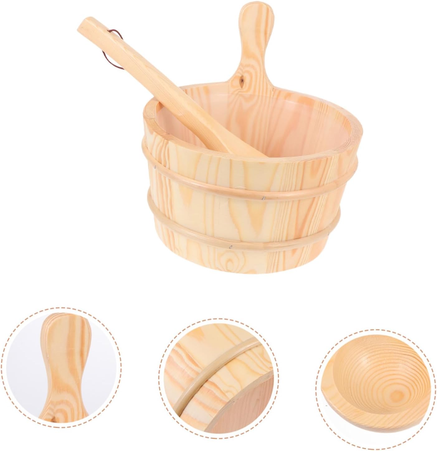 Handmade Wooden Sauna Bucket and Spoon Set Wood Handles Sauna Accessories