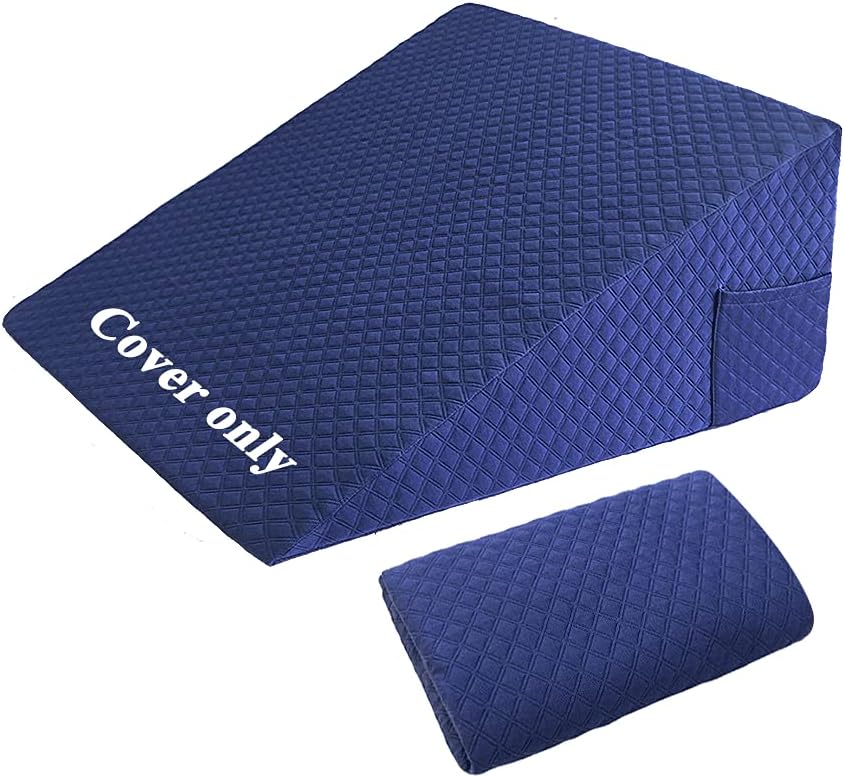 Wedge Pillow Cover Quilted Triangle Incline Bed Wedge Pillowcase Slanted Pillow Case Protector(24"x25"x12") with Pocket & Zipper Only Replacement Cover Machine Washable