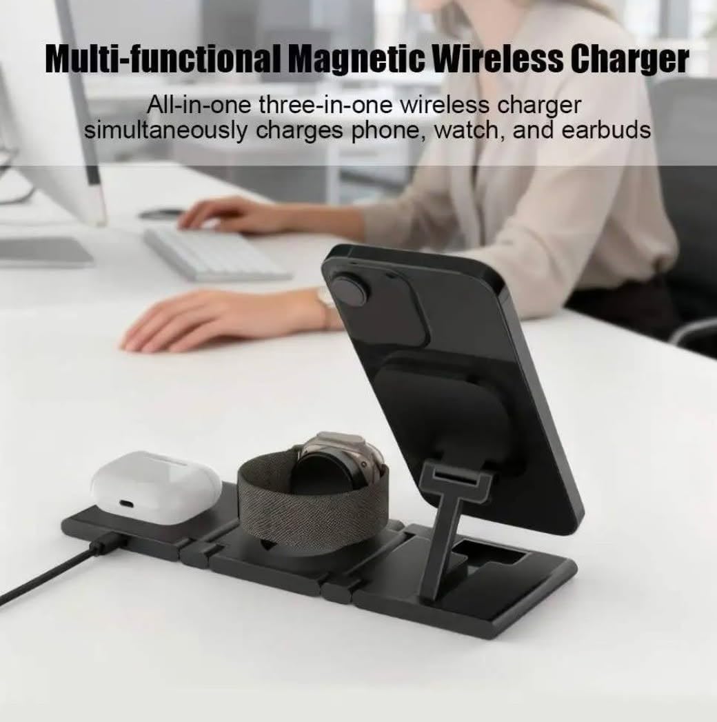 3 in 1 Foldable Magnetic Wireless Charger Dock -Charging Station for Apple Multiple Devices -Travel Charging Pad for iPhone 17 16 15 14 13 12 Pro Max Plus Watch & Airpods image 3