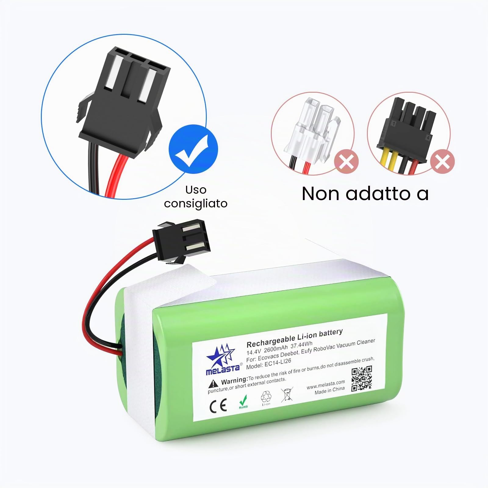 melasta 14.4V 2600mAh Li-ion Batteria di Ricambio Compatible IKOHS Netbot S14, S15, Lefant T700, Eufy RoboVac 11, 11S, 12, 15C,15C Max,15T,30,30C,35C, Deebot N79S N79, Conga Excellence 990 950 1090