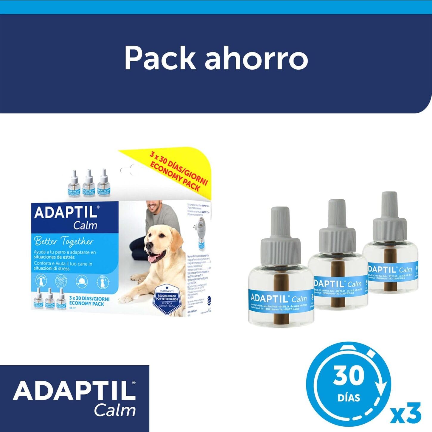 ADAPTIL Calm - Pack Ahorro 3 Recambios 90 días - Antiestrés para Perros