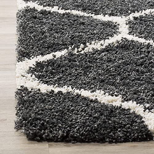 Image of Moroccan Design Microfiber Hand Woven Shaggy Carpet Collection with 2 inch Pile Height Carpet for Living Room Size 9x12 feet coular Dgrey /Ivory