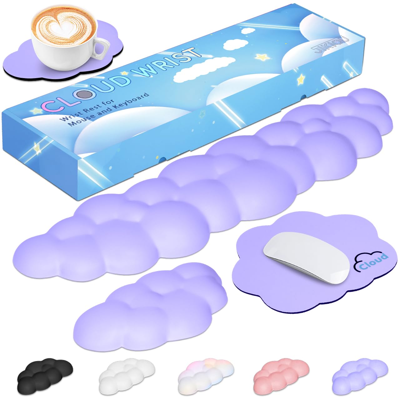 JIKIOU Upgrade Leather Cloud Keyboard Wrist Rest, Cloud Wrist Rest with Non-Slip PU Base