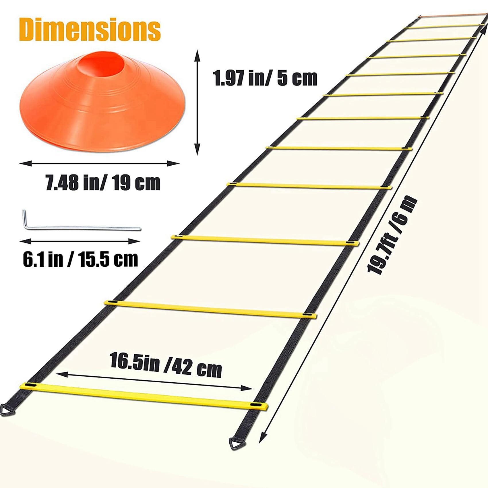 Conjunto de Entrenamiento de Agilidad de Velocidad Deportiva 48 Conos de Disco 16 Estacas de Acero y Escalera de Agilidad para FúTbol, Baloncesto, Pista de Rugby