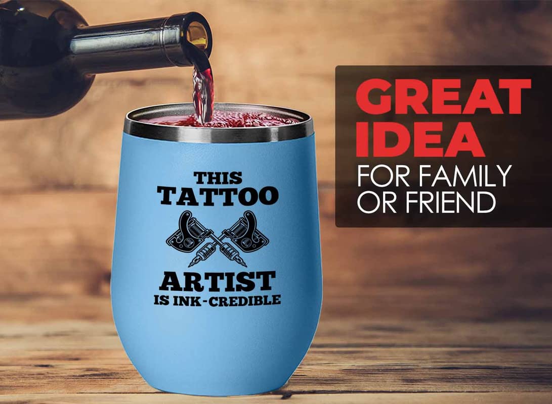 Tattoo Artist Blue Wine Tumbler 12oz - Ink-Credible - Gifts for My Tattoo Artist Tattoos Tats Tattooing Skin Design Professional