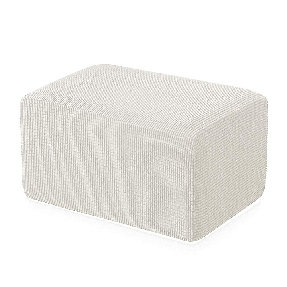 Housse de repose-pieds rectangulaire extensible tissu jacquard épais blanc