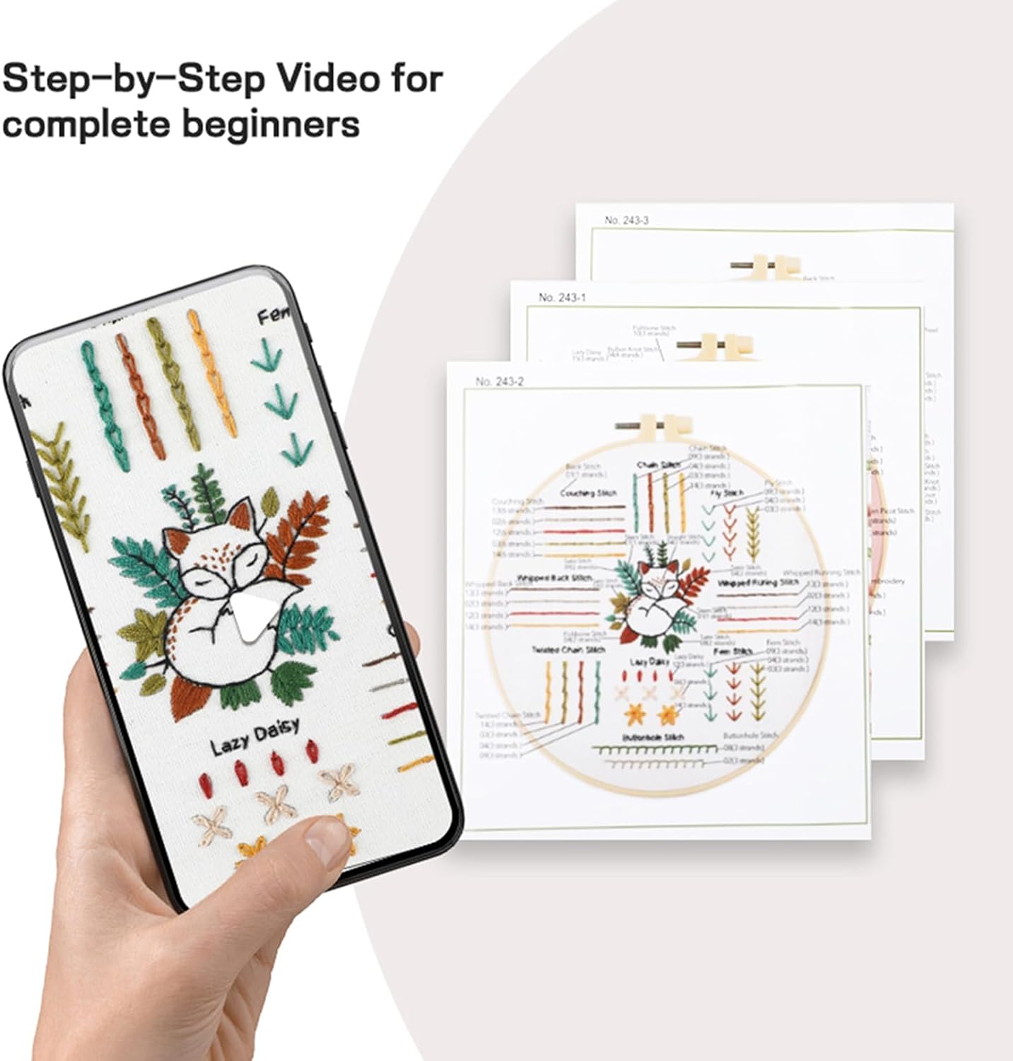 JOINRUN 4 Pack Beginner Embroidery Kit for Adults, Learn Stitches with Pre-Stamped Patterns, Step-by-Step Guide & Video, 7.8" Hoop, Threads & Needles, DIY Needlework Craft Gift for Women