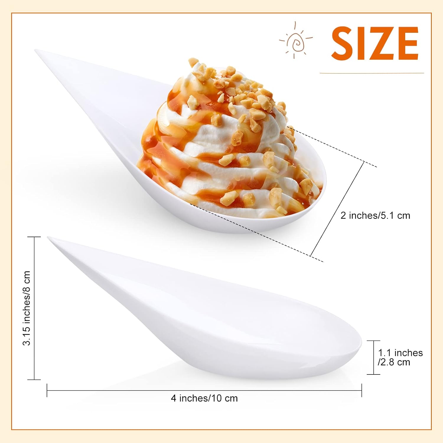400 Pcs 4 Inch Plastic Appetizer Spoons Tasting Disposable Mini Appetizer Plates Tear Drop Serving Dessert Teardrop Asian Spoon for Party Dessert Dishes Catering(White)