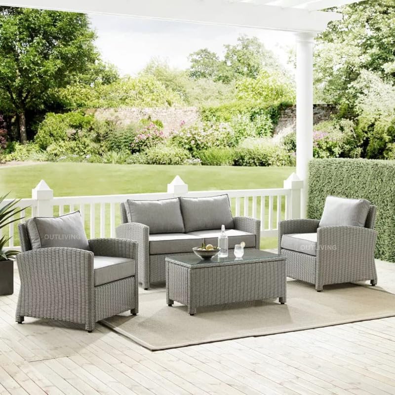 Image of OUTLIVING Garden Sofa Set Outdoor Sofa with Cushions and Center Table | Patio Furniture Set | Garden Backyard Sofa Conversation Sets for Living Room Home Office Balcony (4 Seater-Light Grey)