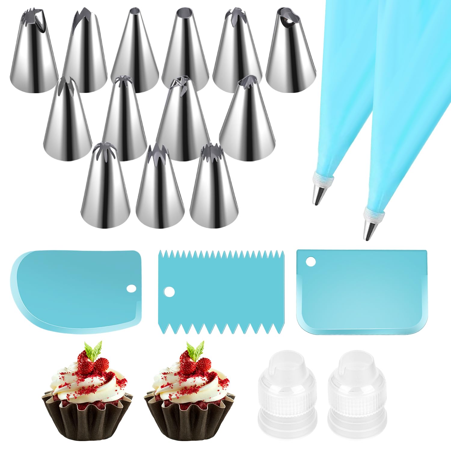 Piping Bags and Nozzles Set 21 Pcs Piping Bag Reusable Icing Bags Icing  Piping kit Piping Tips Cake Decorating for Cake Cupcake Dessert Cookies