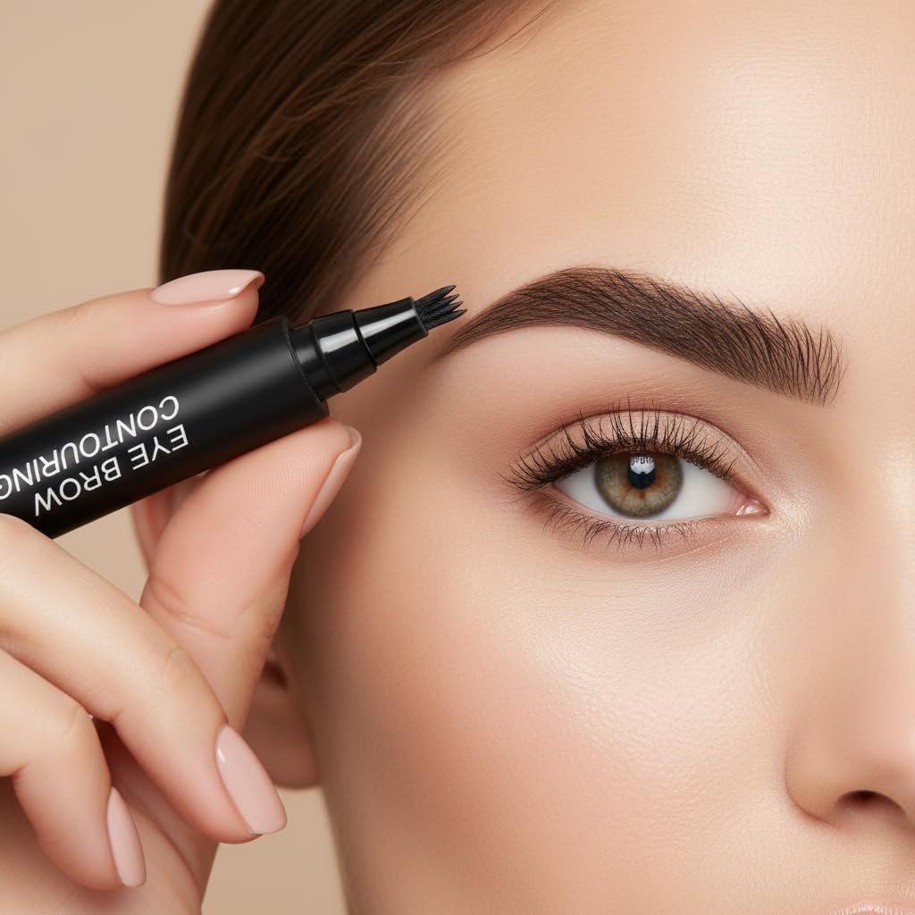 4 Point Eyebrow Pencil Black,Waterproof Microblading Eyebrow Pencil with a Micro-Fork Tip Applicator Creates || Black Fine Sketch Liquid Eye Brow Tattoo Tint Pen-image-18