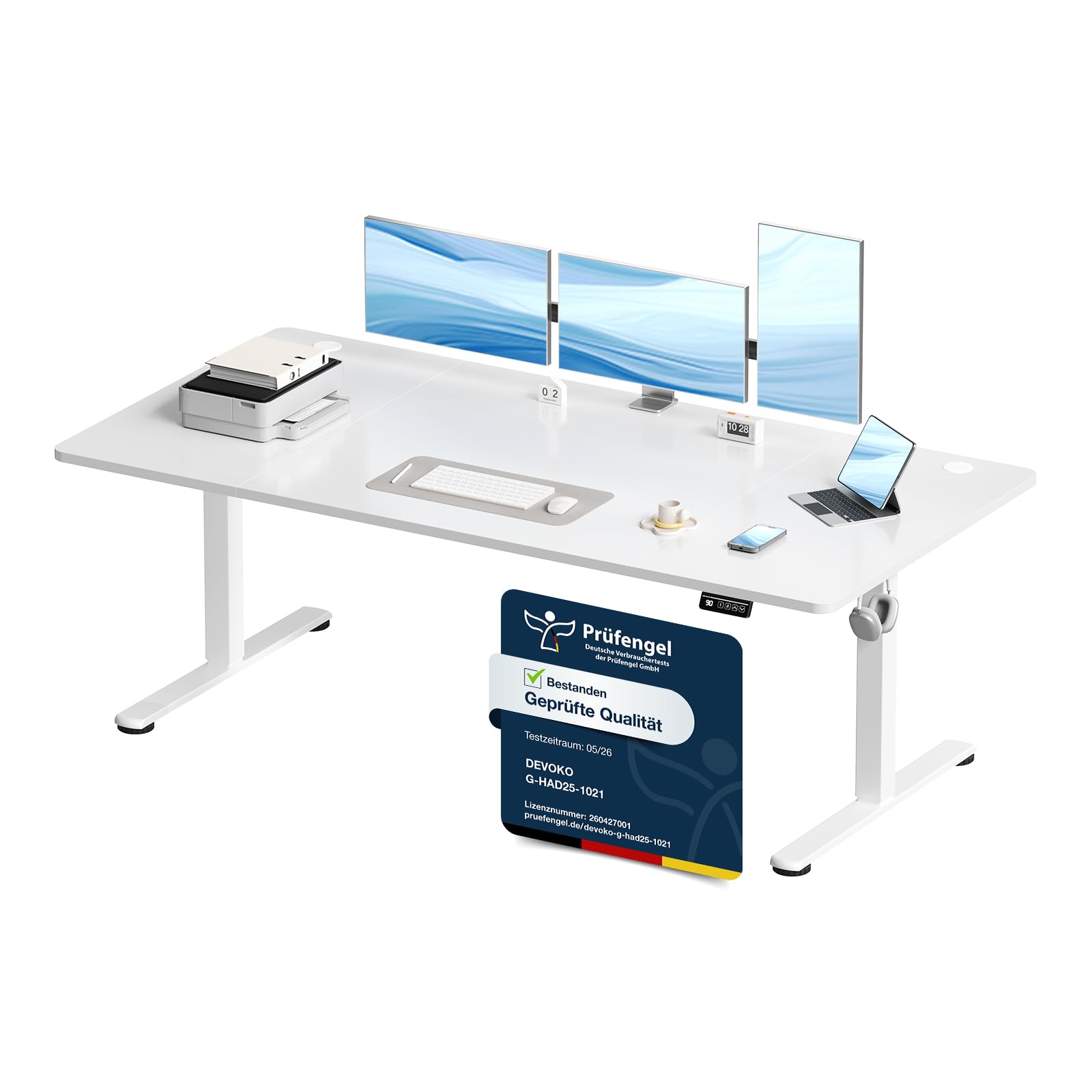 Devoko Elektrisch Höhenverstellbarer Schreibtisch, Stabiler Schreibtisch Höhenverstellbar Tisch, Steh-Sitz Bürotisch, Computertisch mit Memory-Funktion, Stehpult, Standing Desk