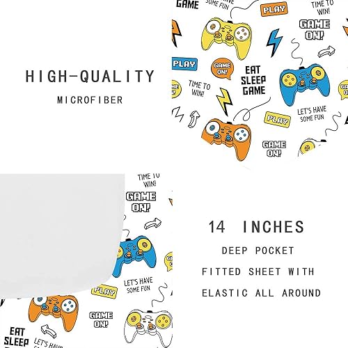 Miniatura 4 de Sábanas de videojuegos tamaño individual, 2 piezas, 1 sábana bajera con 1 funda de almohada, coloridos controladores de juegos, sábanas suaves para