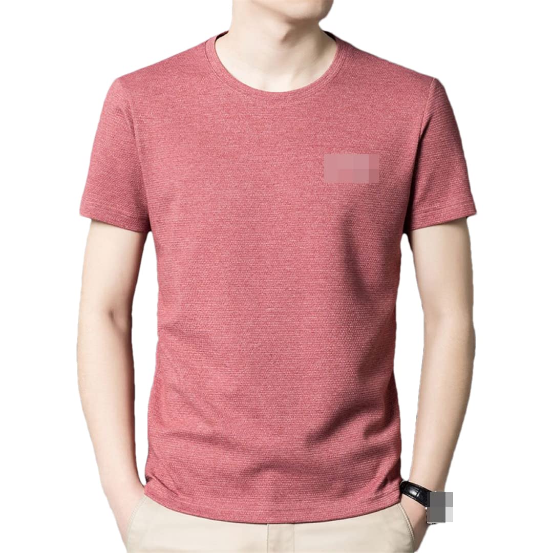 T-shirt girocollo da uomo tinta unita T-shirt manica corta casual estiva confortevole traspirante top, Rosso, 3XL