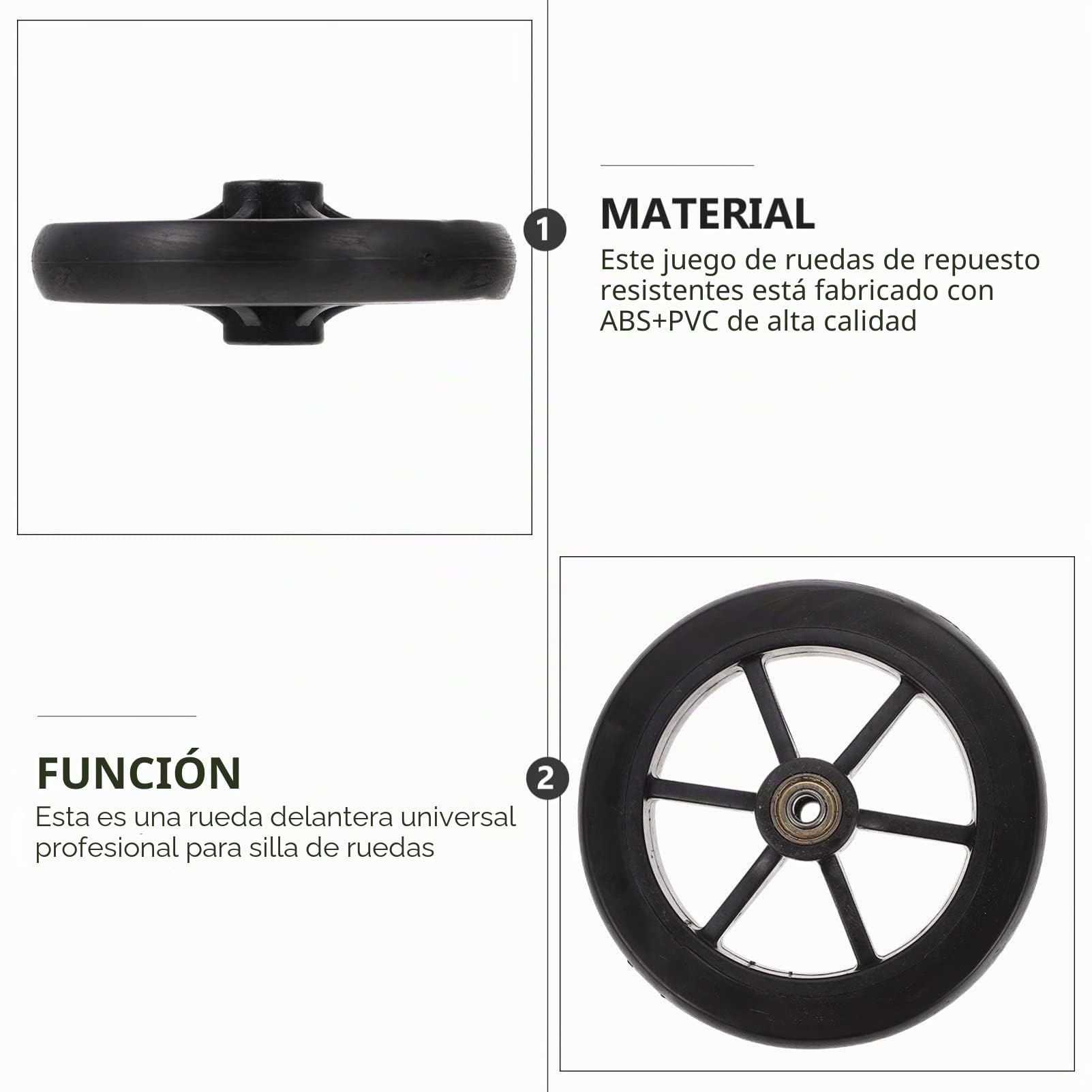 Reemplazo de ruedas delanteras de : piezas ajuste universal 8 pulgadas 4 piezas negro
