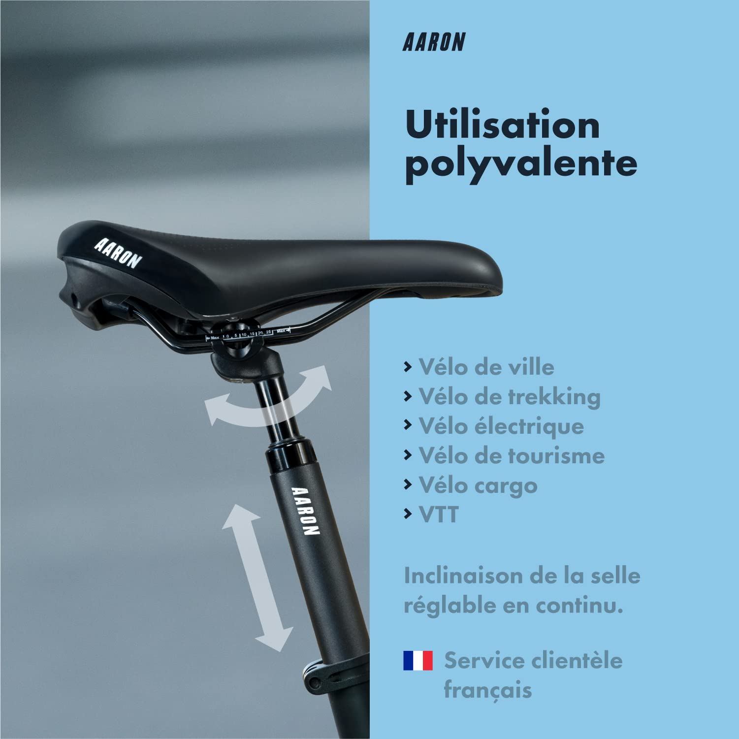 AARON - Tige de Selle de vélo Suspendue à Ressort - Aluminium - pour vélo électrique/VTT/VTC/vélo de Ville/Autre - Noir - diamètre 27,2mm, 30,9mm, 31,6mm / Longueur 350 mm