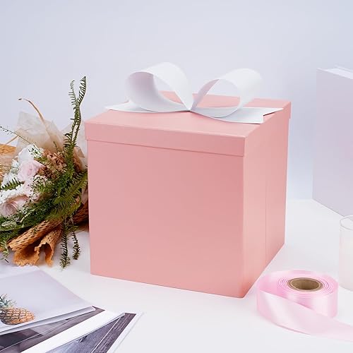 Miniatura 2 de LaRibbons Cajas de regalo grandes con tapas, 10 x 10 x 10 pulgadas, cajas de regalo plegables cuadradas rosas para el día de San Valentín,