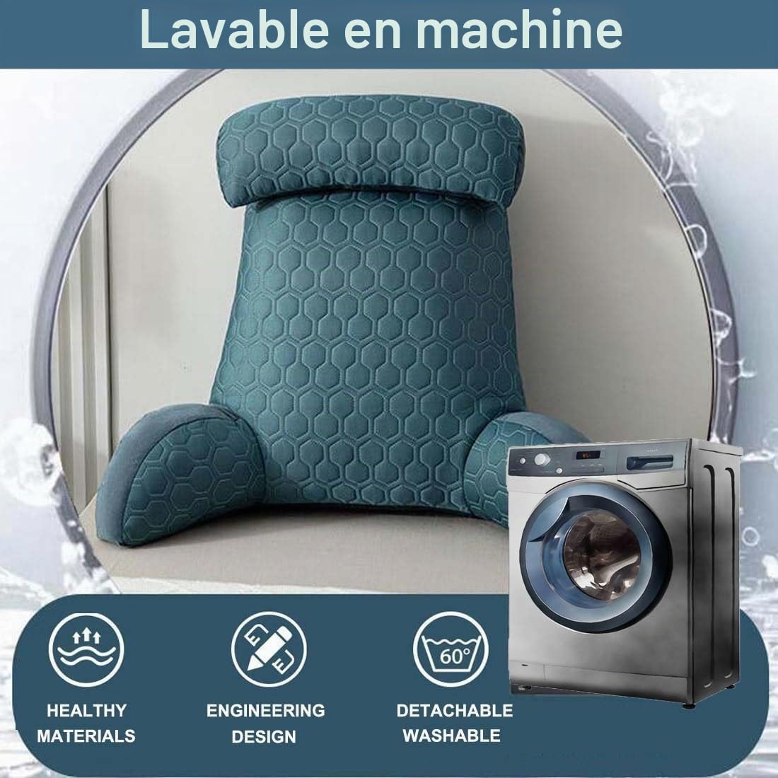 Coussin de Lecture Souple pour Lit, Canapé, Chaise, Repose-Dos Portable, Coussin Détachable pour le Cou et Poches de Rangement, Soutien de Position pour Regarder la Télévision et Jouer (Vert)