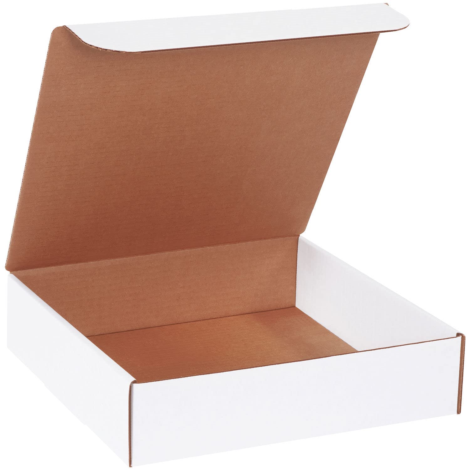 BOX USA Corrugated Cardboard Literature Mailers, 12 x 12 x 3 Inches, Tuck Top One-Piece, Die-Cut Shipping Boxes, Large White Mailing Boxes (Pack of 50)