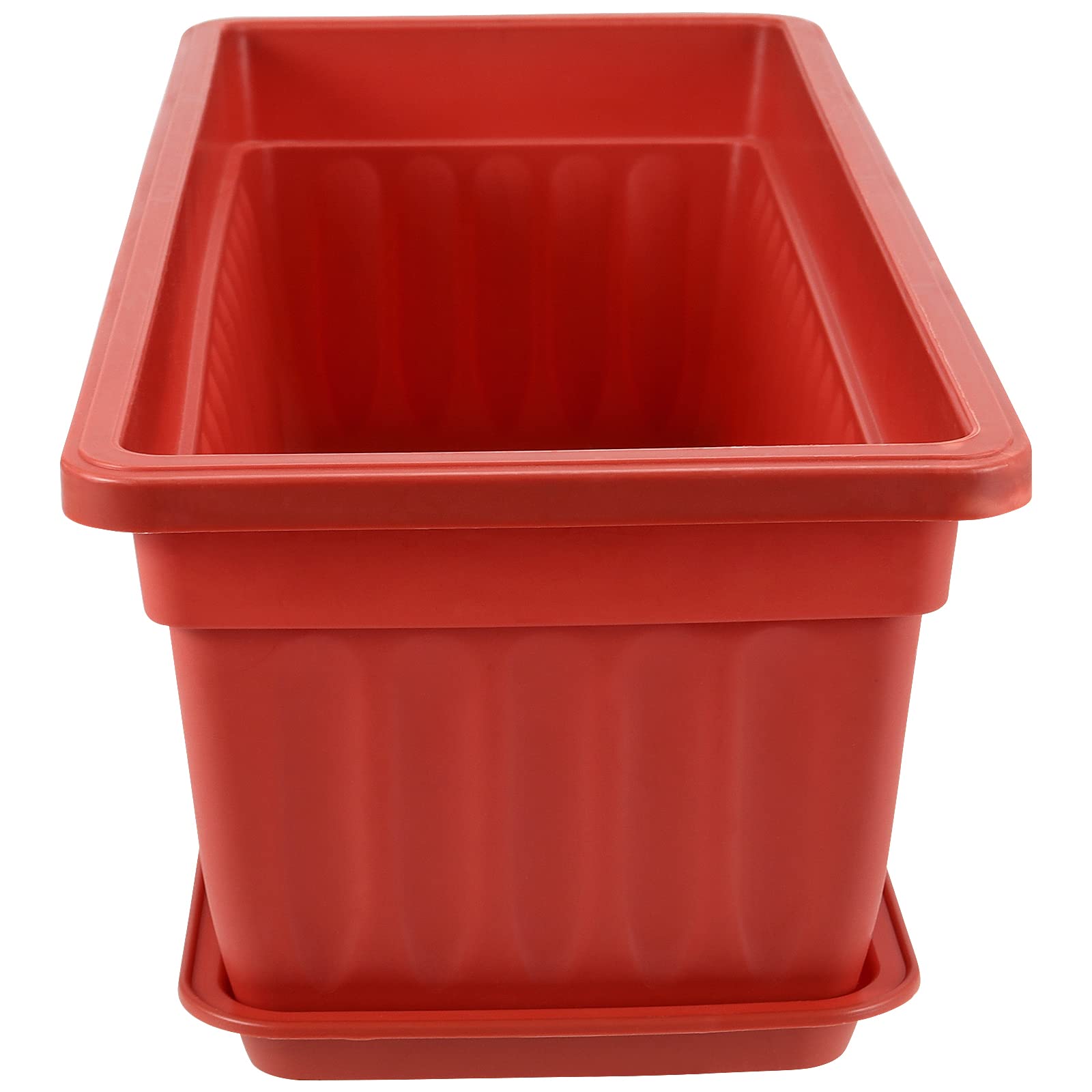 PINGEUI Lot de 6 jardinières rectangulaires en Plastique de 43 cm, pour Rebord de fenêtre, conteneurs de Culture de légumes avec Plateaux et 30 étiquettes de Plantes, Couleur Terre Cuite