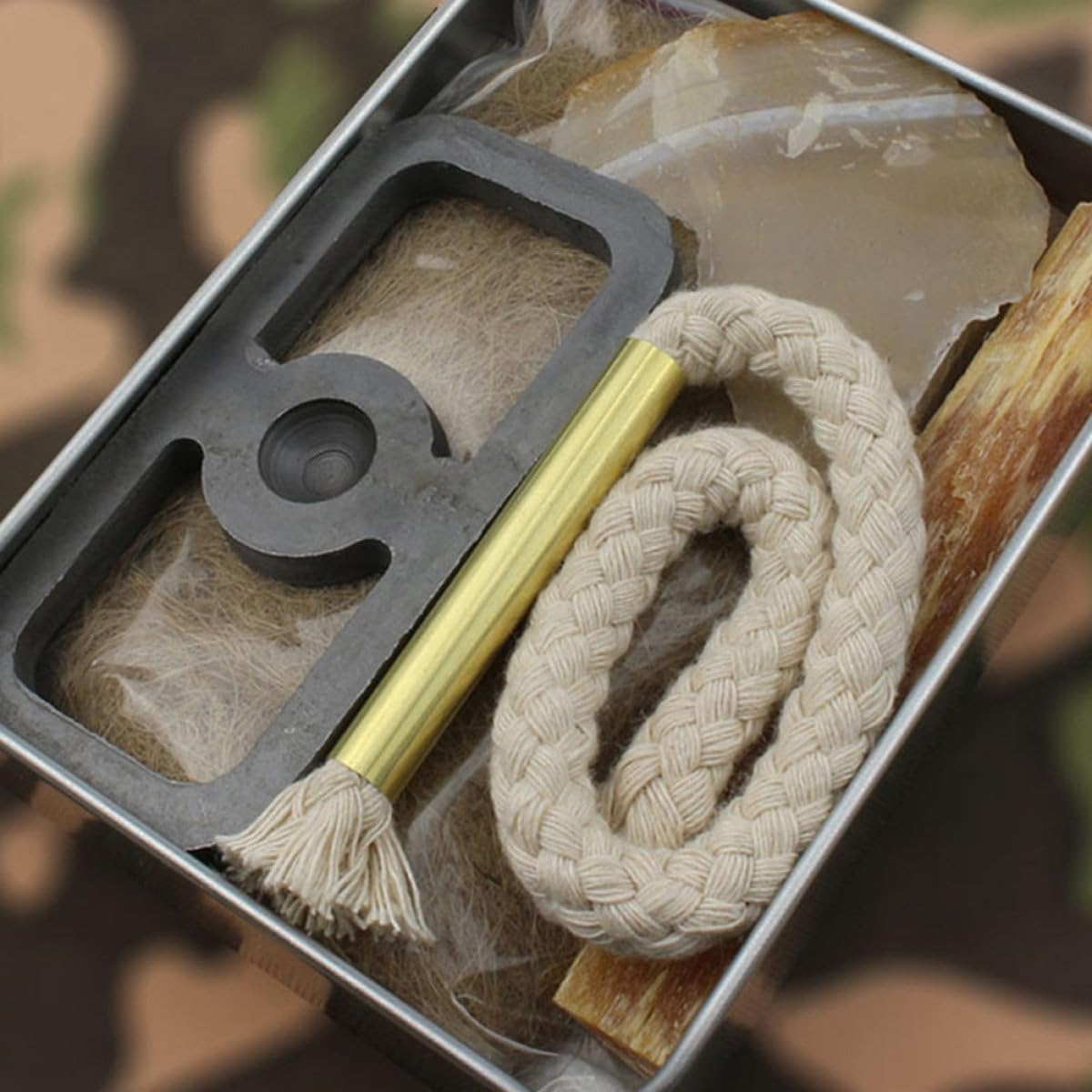 Healeved Kit para Hacer Fuego con Cuerda de Algodón, 1 Juego de Metal para Cocina y Camping, Accesorio de Supervivencia al Aire Libre