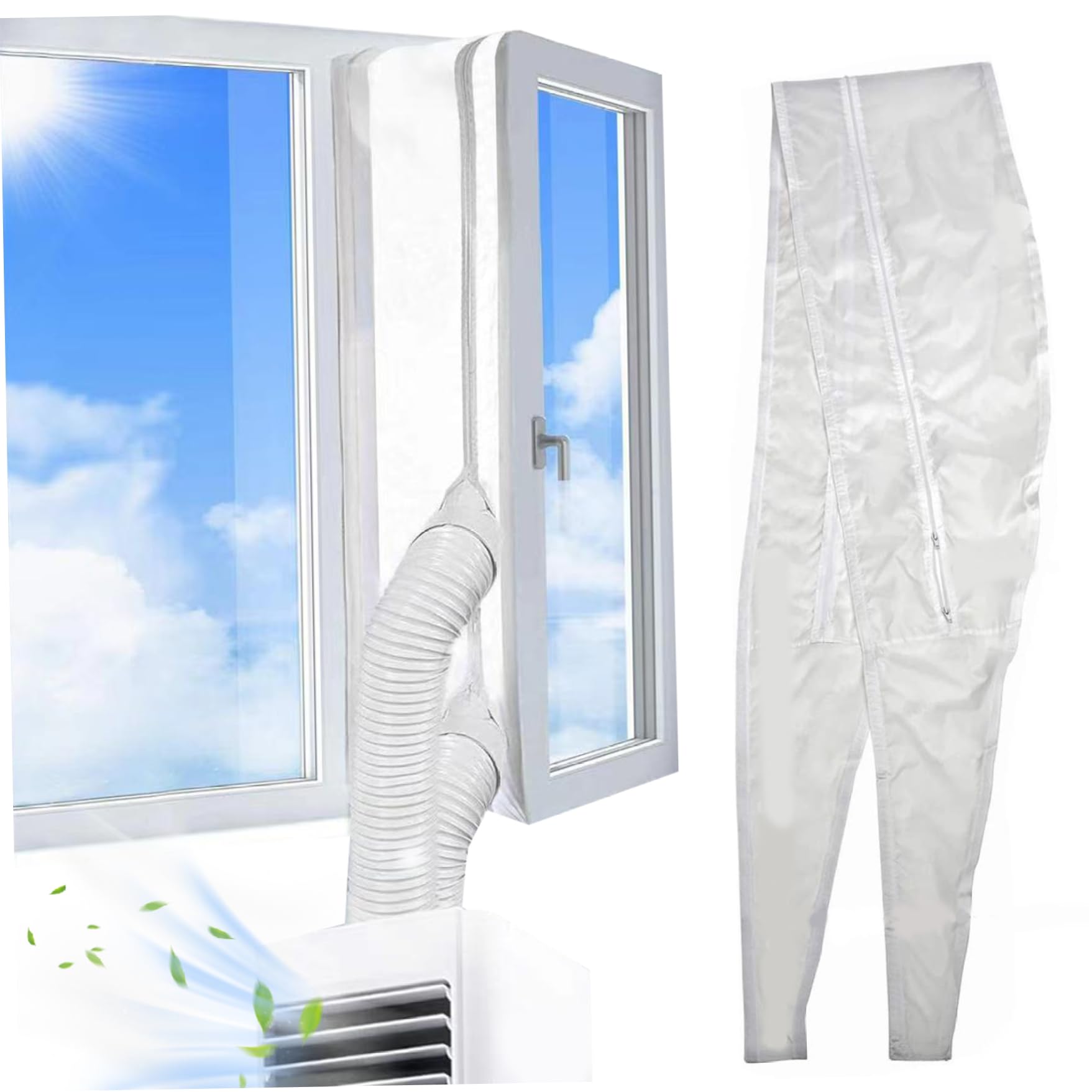 157 Inch Length Waterproof Air Conditioner Window Seal with Zip and Adhesive Fastener, Easy Install AC Window Vent Kit for Portable AC & Tumble Dryer