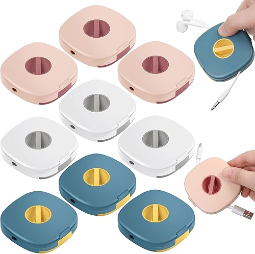 Organizador de cables retráctiles, 9 piezas, organizador de cables retráctiles, soporte para teléfono, carretes de cable retráctiles, funda pequeña