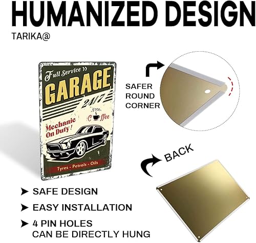 Miniatura 4 de Letrero de lata vintage de garaje de servicio completo, mecánico en servicio, piezas de servicio de automóvil, reparaciones y bebidas, café gratis,