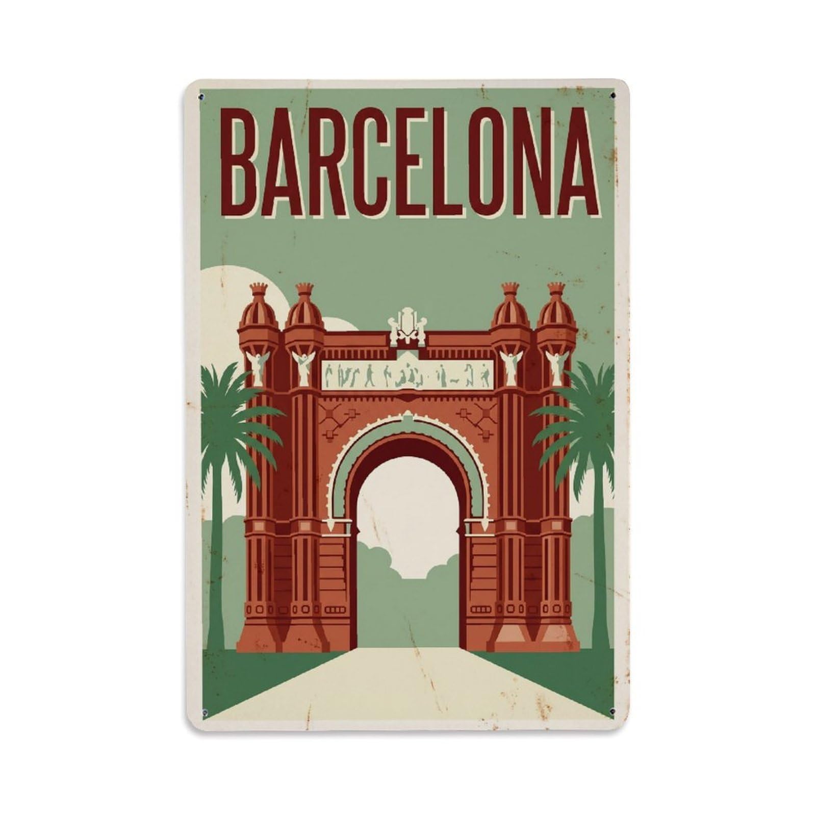 Este 8X12inch Style Vintage Travel Barcelona Spain Polished Metal Tin Sign