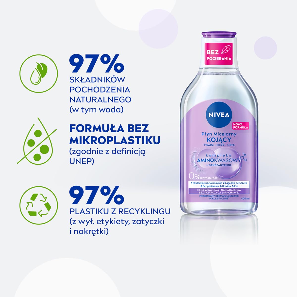 NIVEA Zestaw 2-pack Kojący Płyn Micelarny dla cery wrażliwej i nadwrażliwej 400ml & Dwufazowy płyn do demakijażu oczu 125ml