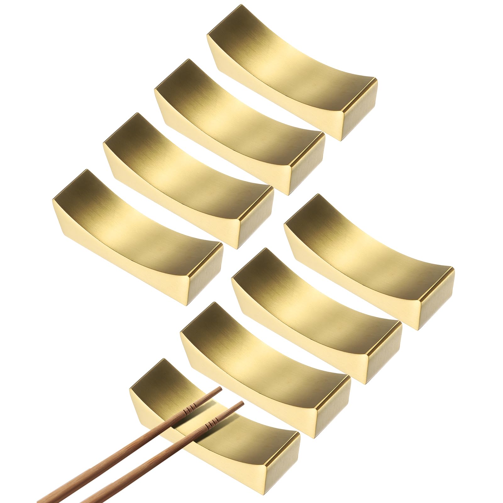 uxcell Lot de 8 supports de baguettes en acier inoxydable 304 de forme incurvée pour plan de travail, baguettes, fourchettes, couteaux, décoration de table, doré