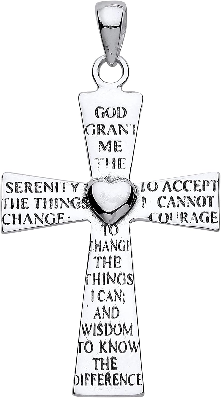 J R JewellerySilver Serenity Prayer Cross Pendant 925 Hallmark All Chain Lengths