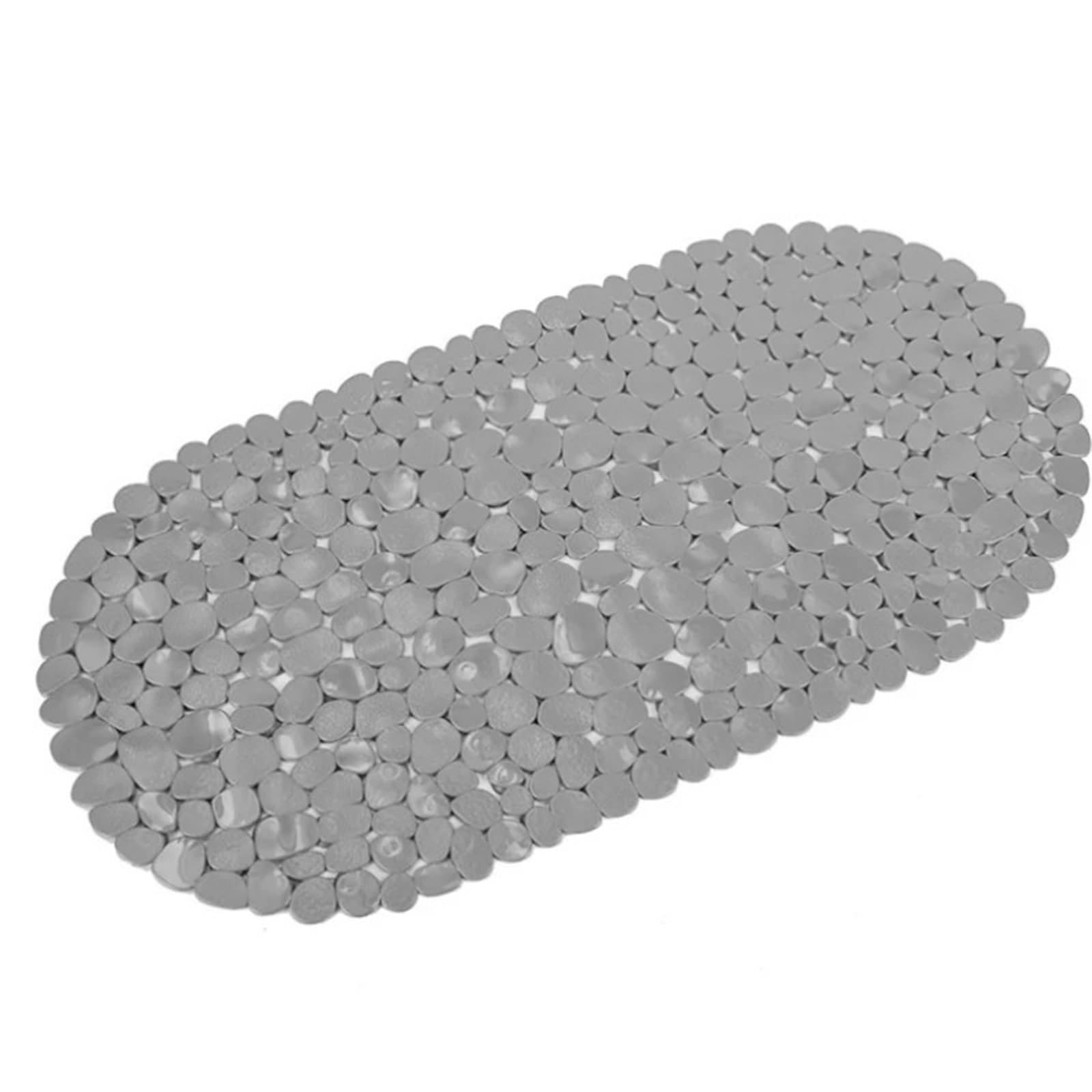 PVC Shower Mat, Oval Pebble Non Slip Bathtub Mat PVC Suction Cups Drain Shower Safe Multicolor 36x69cm(Solid Gray)