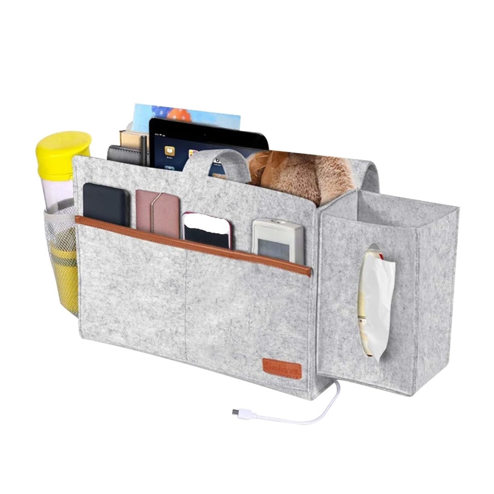 Betttasche Aufbewahrungstasche for Schlafzimmer, Nachttisch, Organizer mit Taschentuchbox, Telefon, Filz, Hängetasche, Sofa, Korb mit großer Kapazität, Wasserflaschentasche Für Betten, Sofas