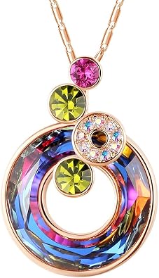 Mothers Day Gifts Round Bubble Necklace Made with Austrian Crystals, Rainbow Stone, Silver-Tone or Rose Gold Plated, 18+2Chain