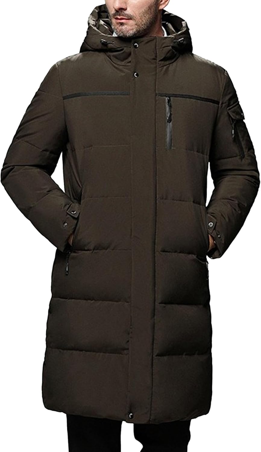 JEKE-DG Men's Zip Up Thicken Heavyweight Puffer Jacket Hooded Insulated Long Down Coat Business Casual Winter Bubble Coat