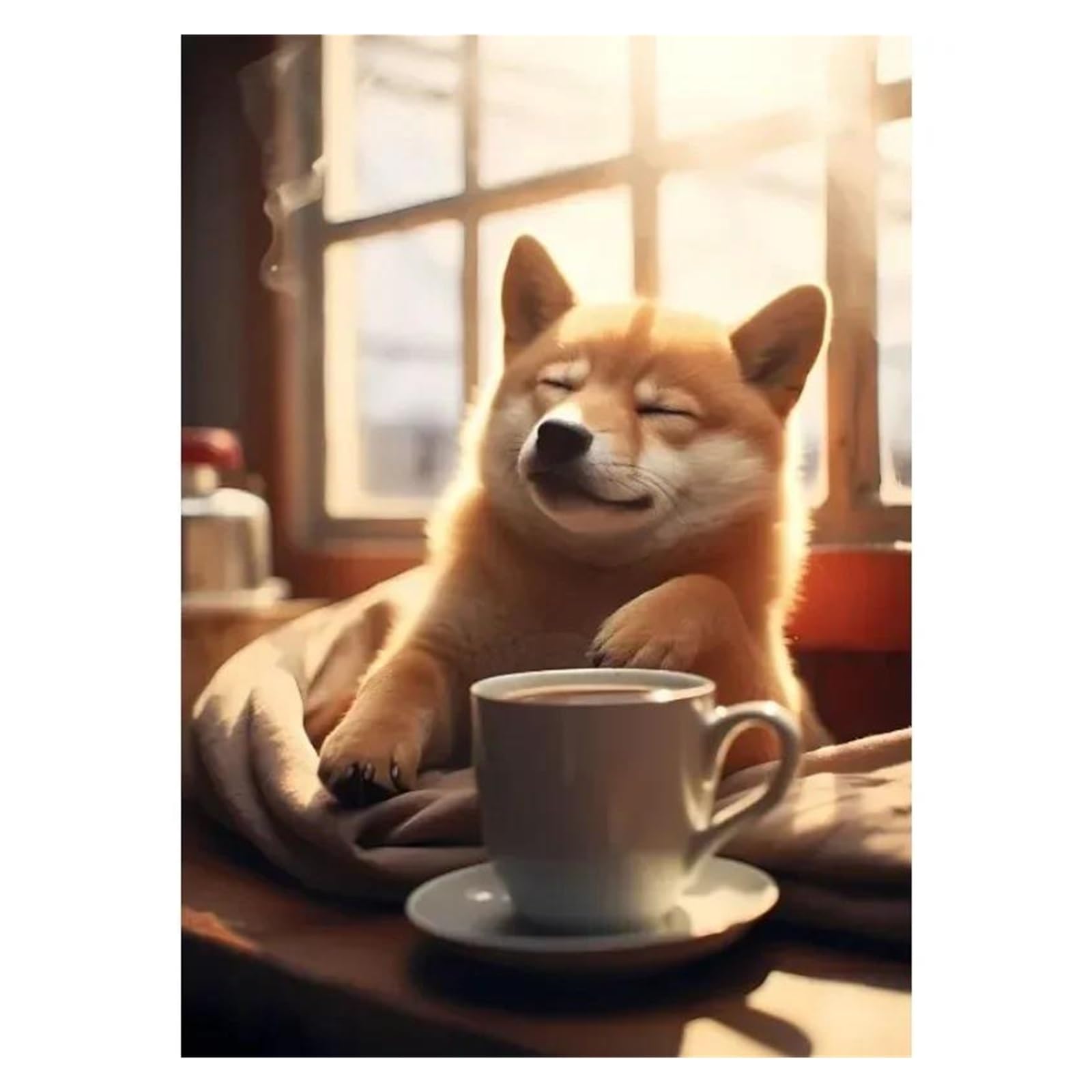 Peinture café classique et chiot déco murale pour une pause déjeuner cosy
