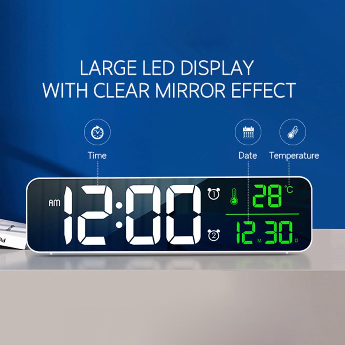 Reloj Despertador Digital LED Blanco 5 Niveles de Brillo Ajustable y 40 Melodías Clásicas para Decoración del Hogar y Uso Enchufable