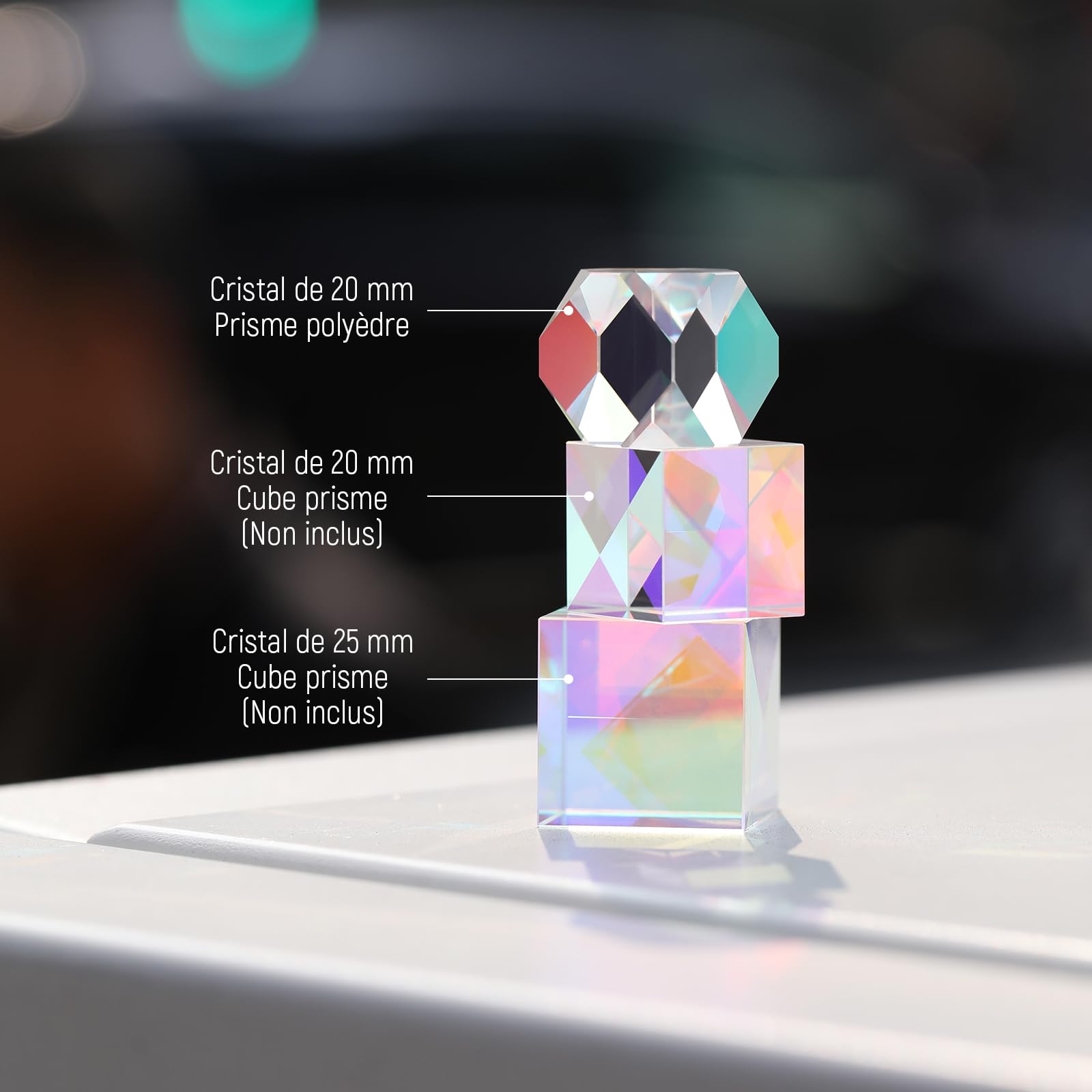 NEEWER Prisme Polyèdre Cristal K9 de 20mm, Cube en Verre Optique Couleur HD, Prisme à Dispersion RGB, Prisme Optique à Facette pour Photographie,Décoration,éducation Physique du Spectre Lumineux,CY004