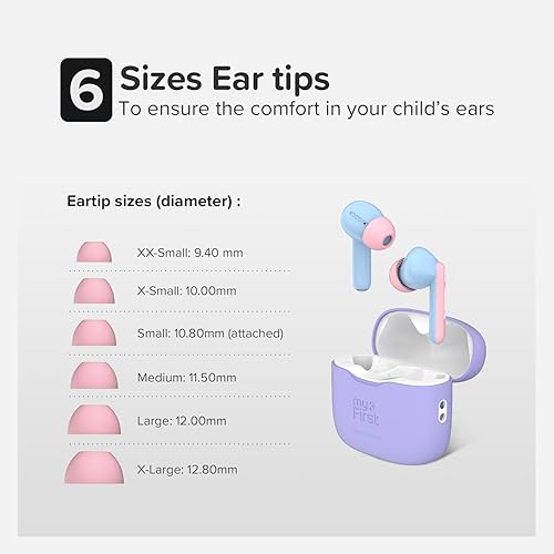 Miniatura 4 de myFirst Carebuds - Auriculares para niños, auriculares inalámbricos Bluetooth con límite de volumen de 85 db, micrófono, funda de carga USB-C, 6