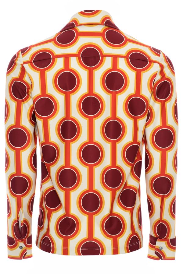 Mens 70s Brown Retro Print Butterfly Collar Long Sleeve Shirt – Burning Sands2